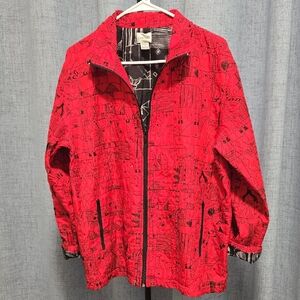 Chico's Red Women's Silk Jacket Grapgic Abstract Animals Size 10